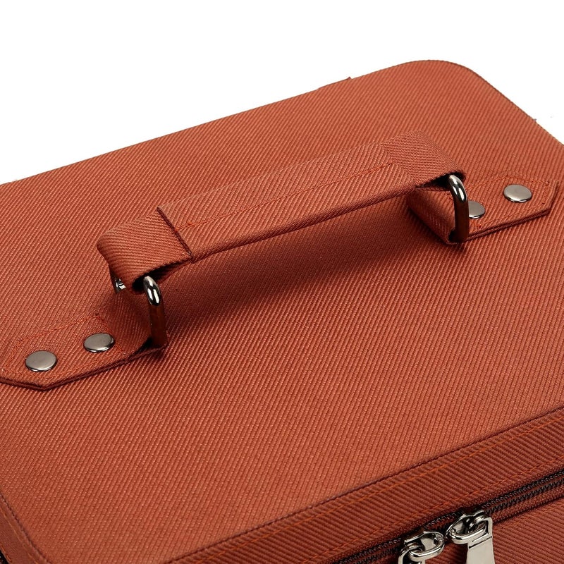 FADAK Polyester Makeup Cosmetic Box for Wedding Makeup Box Jewelry Bridal Trousseau Box Vanity Beauty Case Large Vanity Box Vanity Bag with Dividers for Brushes Travel Cosmetic Organizer Bag Brown - Image 3