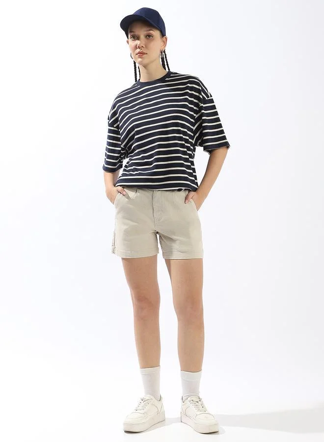 هاي ستار تيشيرت نسائي قطن % مخطط مقاس كبير بألوان متعددة