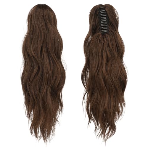 FESHFEN Ponytail Extensions Long Claw Clip in Ponytail Hairpiece Synthetic Pony Tails Hair Piece Natural Wavy Hairpieces for Women 20 inch Brown Light Auburn Mixed - Image 3