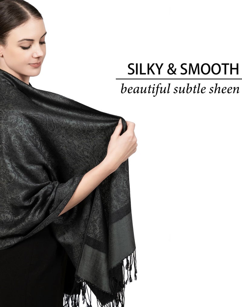 Achillea Women's Two Tone Vintage Jacquard Paisley Pashmina Shawl Wrap Scarf (Charcoal Gray) - Image 3