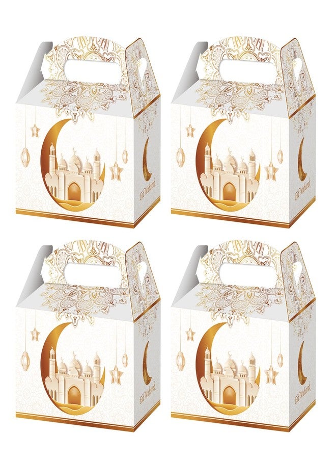 WEEPA 12 Pcs Ramadhan Eid Treat Box Eid Mubarak Gift Boxes Golden Moon Paper Box with Handle for Eid Party Decoration - Image 1