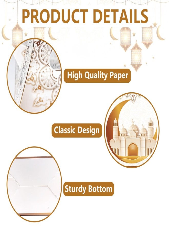 WEEPA 12 Pcs Ramadhan Eid Treat Box Eid Mubarak Gift Boxes Golden Moon Paper Box with Handle for Eid Party Decoration - Image 2