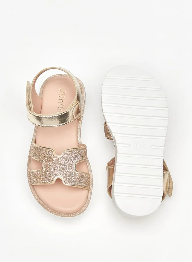 جونيورز Girls Glitter Sandals With Hook And Loop Closure
