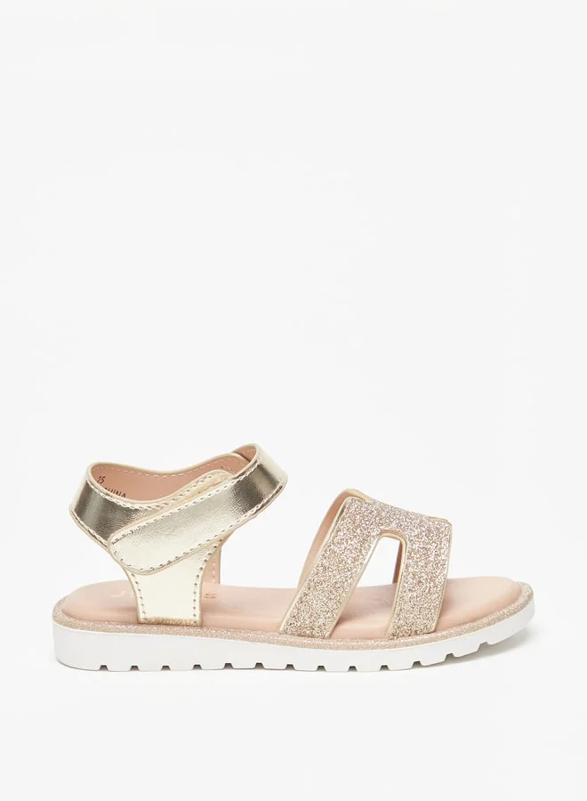 جونيورز Girls Glitter Sandals With Hook And Loop Closure
