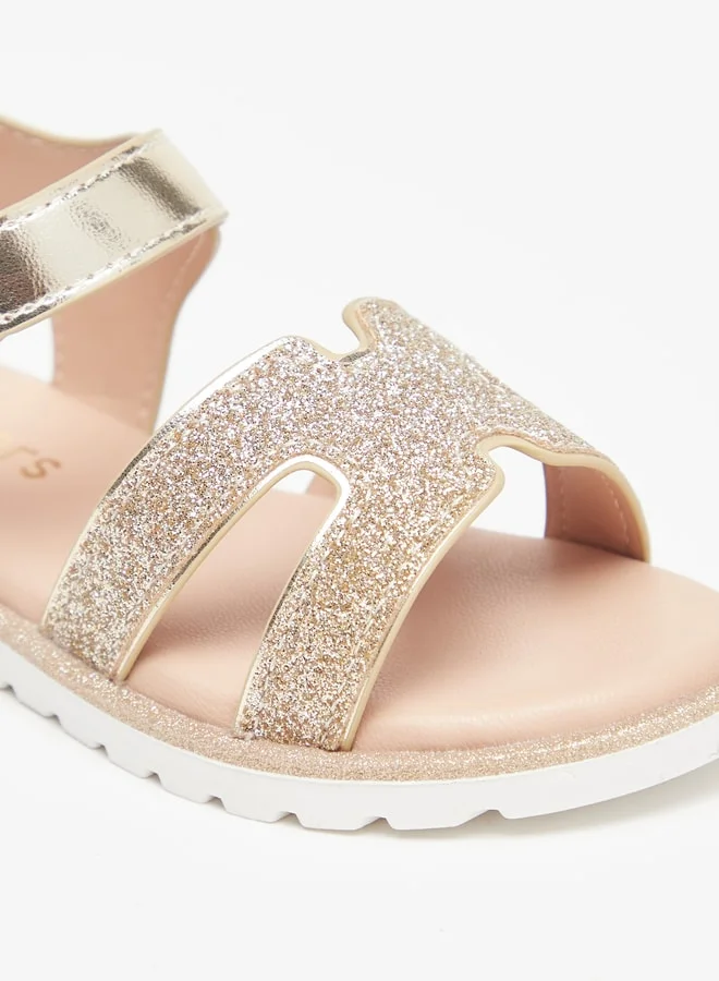 جونيورز Girls Glitter Sandals With Hook And Loop Closure