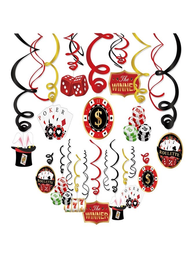 Lide Road 30 Pieces Casino Hanging Swirl Decorations, Las Vegas Party Supplies Game Night Casino Birthday Party Foil Hanging Swirls Decorations for Adult Men Women vegas bachelorette party - Image 1
