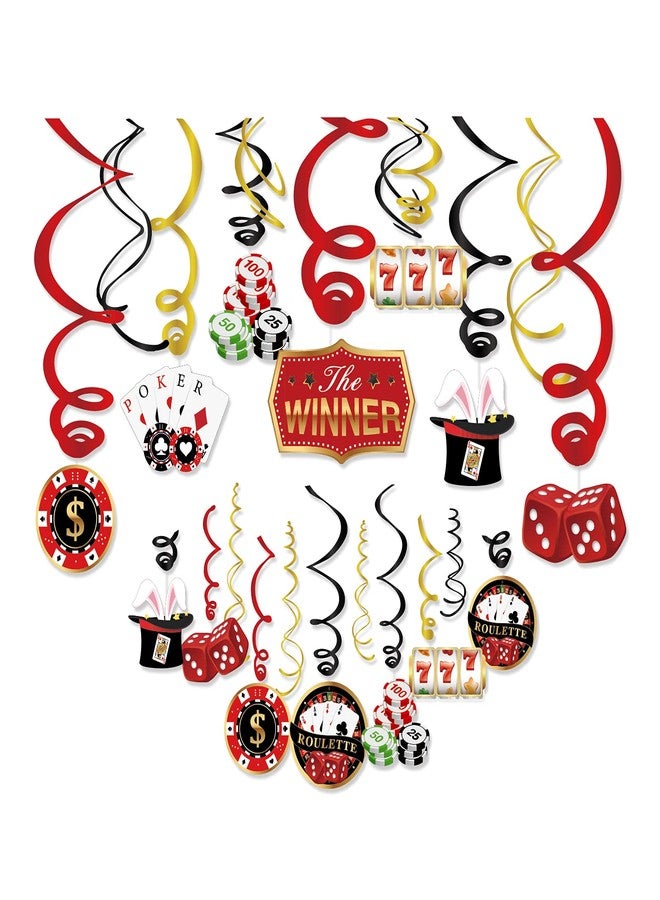Lide Road 30 Pieces Casino Hanging Swirl Decorations, Las Vegas Party Supplies Game Night Casino Birthday Party Foil Hanging Swirls Decorations for Adult Men Women vegas bachelorette party - Image 4