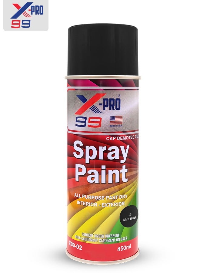 Xpro X-PRO 99 Spray Paint Matt Black 450ml All-Purpose Quick-Drying Paint for Interior & Exterior Use Ideal for Automotive, Wood, Metal, Canvas & More X99-02 - Image 1