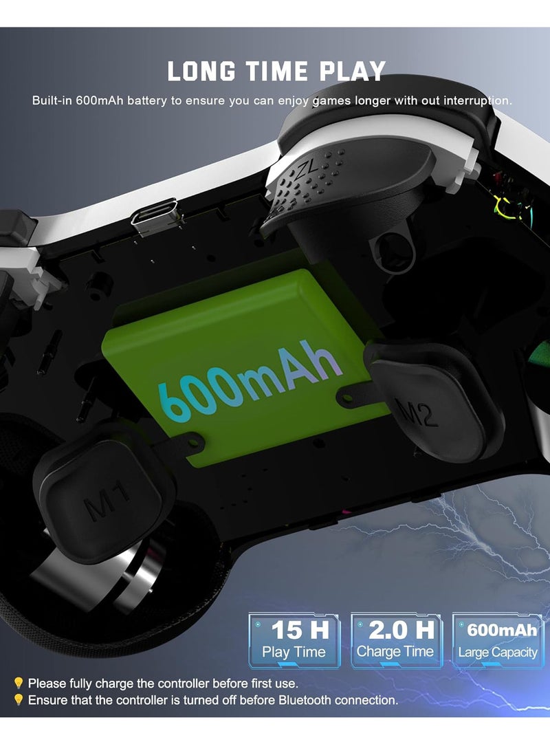 Mobile Gaming Controller for iPad/iPhone/Tablet, Cloud Controller Remote Joystick for iOS/Android, Wireless Switch Controller with Macro ons/Hall-Rocker/Hall-Trigger/Dual Vibration (White) - Image 5