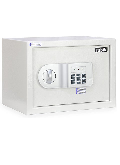 Safe Box A4 Document Size Locker Security Safety Deposit With Key and Keyless Entry RB25AJ (25x35x25cm) White