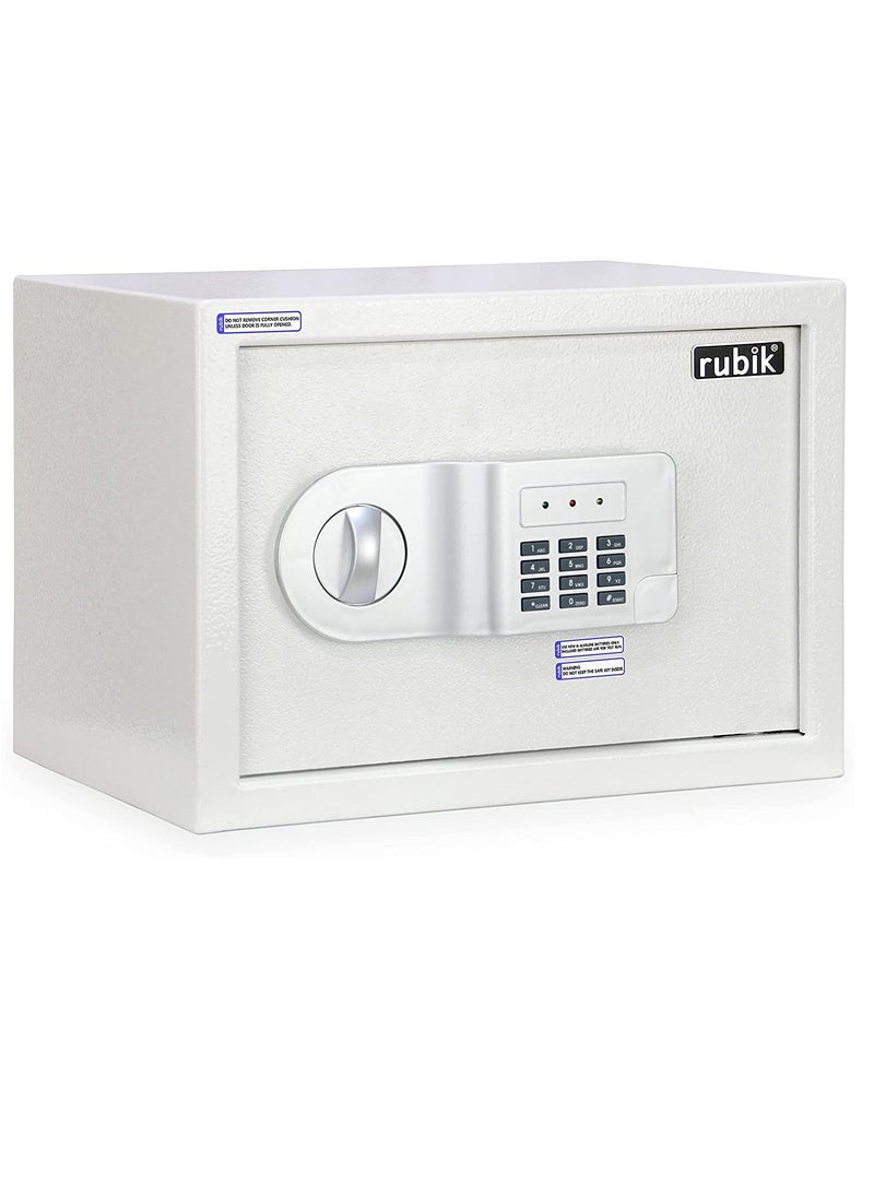 Rubik - Safe Box A4 Document Size Locker Security Safety Deposit With Key and Keyless Entry RB25AJ (25x35x25cm) White - Image 1