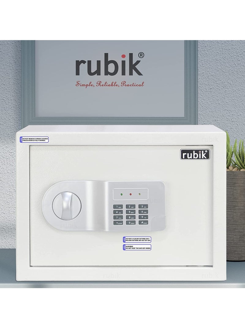 Rubik - Safe Box A4 Document Size Locker Security Safety Deposit With Key and Keyless Entry RB25AJ (25x35x25cm) White - Image 1