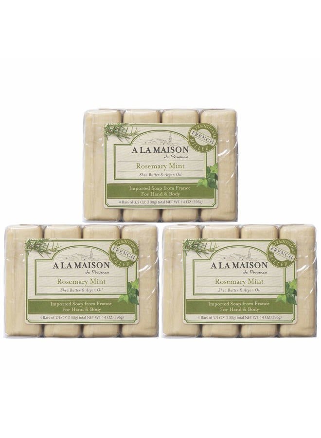 A La Maison Rosemary Mint Bar Soap - Triple French Milled Natural Moisturizing Hand Soap Bar (4 Bars of Soap, 3.5 oz) - Image 1