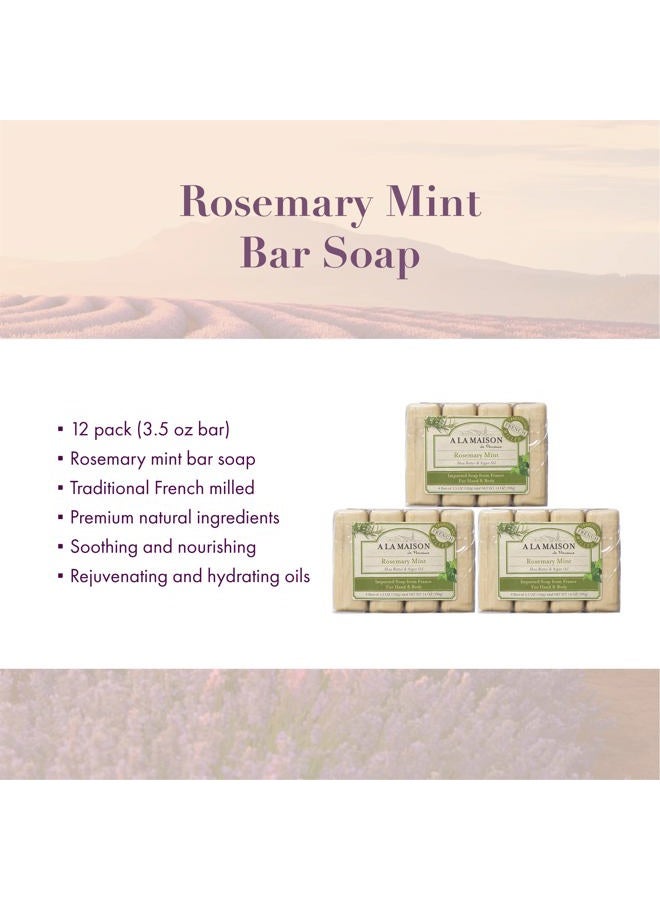 A La Maison Rosemary Mint Bar Soap - Triple French Milled Natural Moisturizing Hand Soap Bar (4 Bars of Soap, 3.5 oz) - Image 2