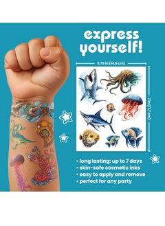 SAVVi Savvi - 50 Sea Creature Temporary Tattoos: Skin-Safe Ink, Great for Birthday Parties, Gifts for Boys and Girls Ages 4-12+, Made in the USA [6 sheets, 50 count]  - Image 3