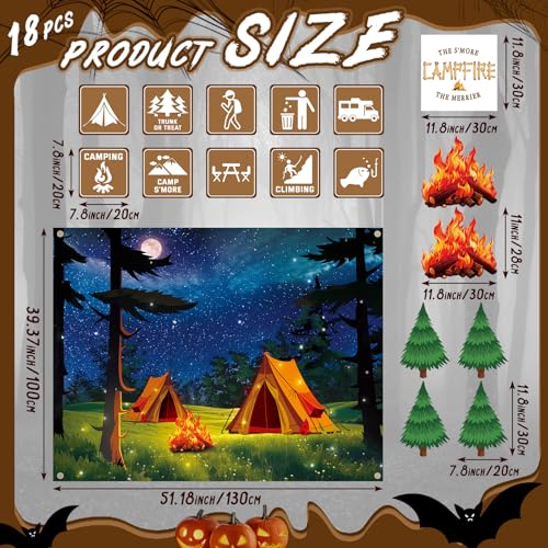 Frienda 18 Pcs Halloween Camping Trunk or Treat Car Decorations Kit for Suv Halloween Car Decorations Camping Backdrop Campfire Centerpiece Photo Backdrop Trunk or Treat Decor for Home Garage Entryway - Image 3