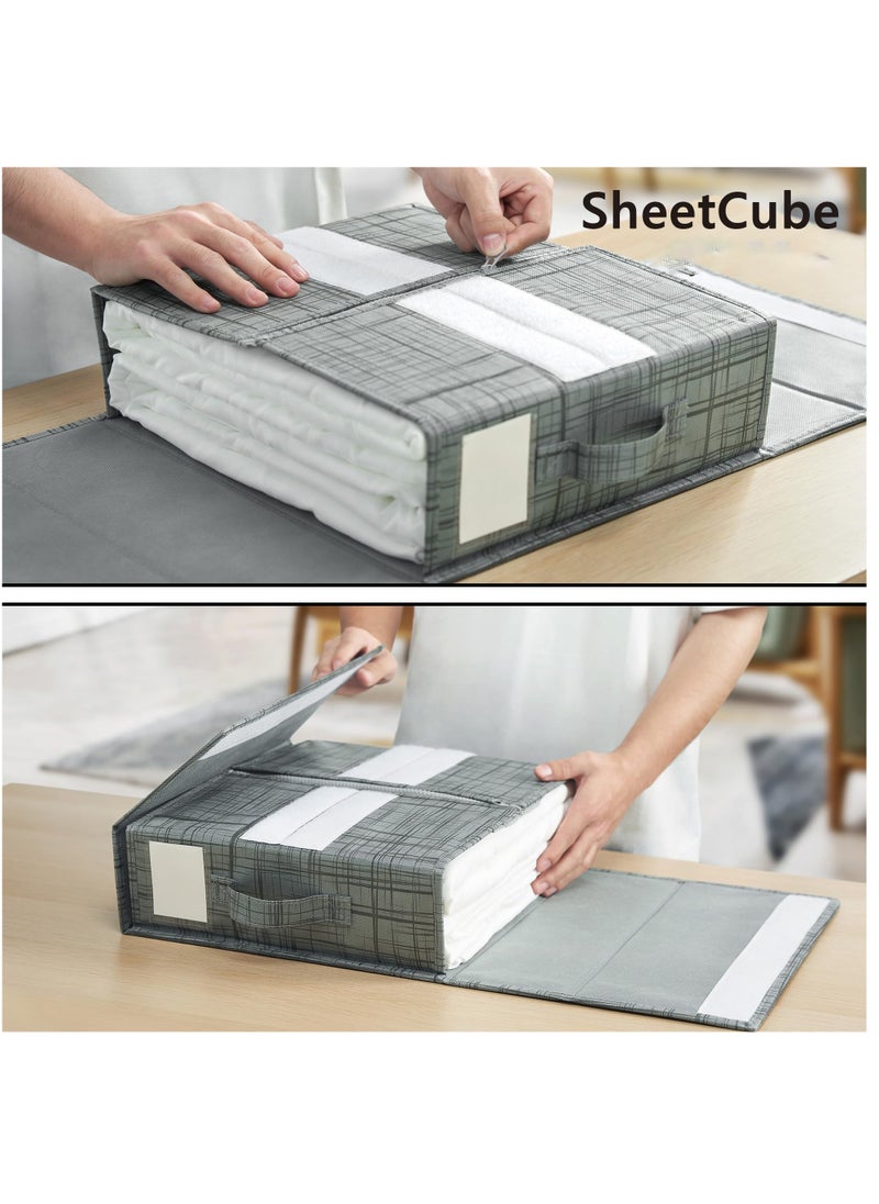Excefore - SheetCube Bed Sheet Set Organizer, 2 Pack Foldable Storage Box for Duvet Cover Set, Linen Closet Organizer for Bedding Clothes Blankets, Black - Image 1