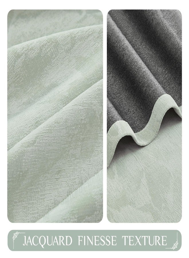 Beauoop Green Floral Jacquard Blackout Curtains 72 Inches Long 2 Panels for Bedroom Living Room Sage Flower Chenille Room Darkening Thermal Insulated Soundproof Grommet Window Treatments Drapes, 52x72 - Image 3