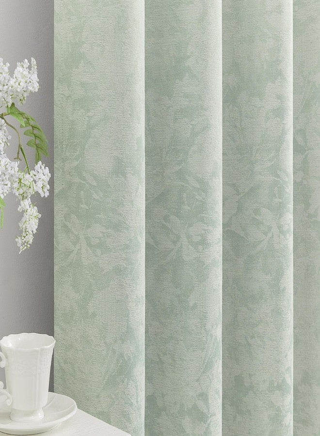 Beauoop Green Floral Jacquard Blackout Curtains 72 Inches Long 2 Panels for Bedroom Living Room Sage Flower Chenille Room Darkening Thermal Insulated Soundproof Grommet Window Treatments Drapes, 52x72 - Image 1