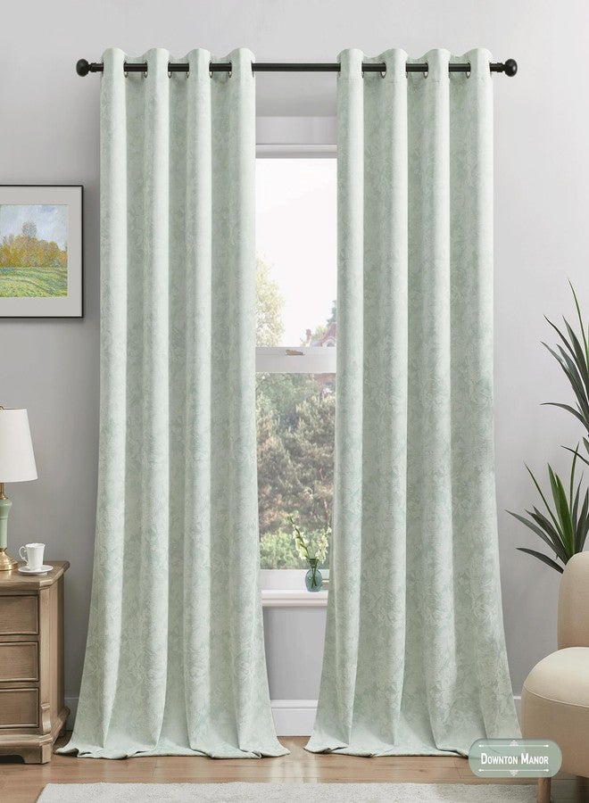 Beauoop Green Floral Jacquard Blackout Curtains 72 Inches Long 2 Panels for Bedroom Living Room Sage Flower Chenille Room Darkening Thermal Insulated Soundproof Grommet Window Treatments Drapes, 52x72 - Image 2