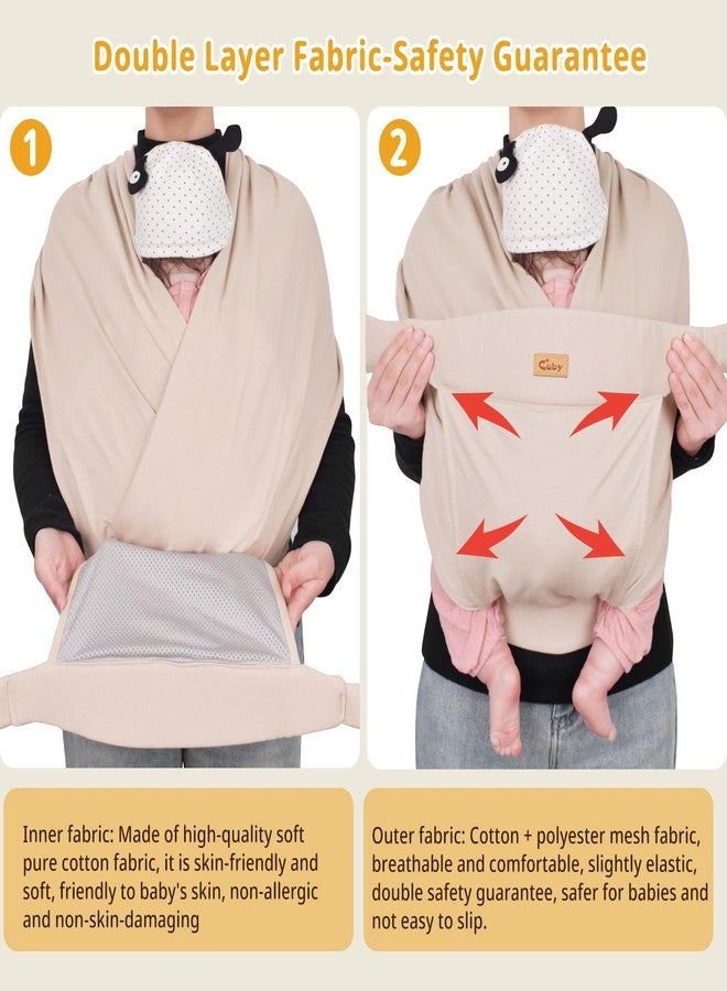 CUBY Baby Wraps Carrier Sling, Baby Carrier for Newborns and Toddlers,Skin-Friendly and Soft Front Baby Carrier Wrap Perfect Baby Gifts (Beige, Cotton) - Image 4