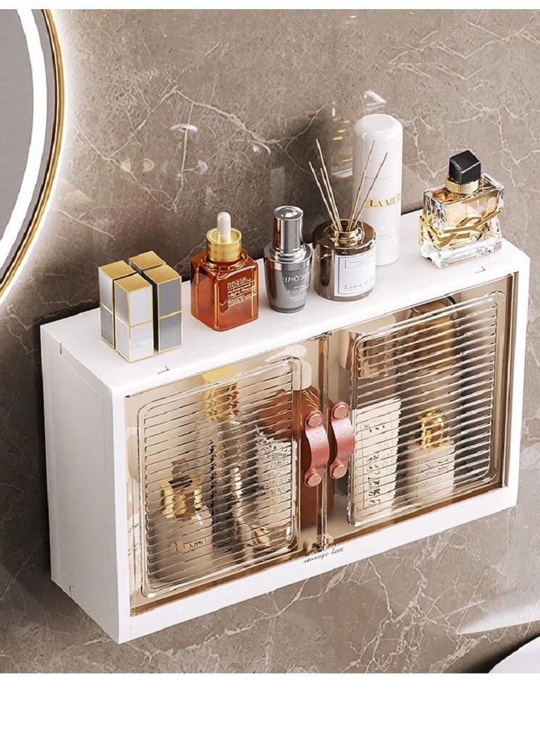 Bathroom Storage Rack,Large Capacity No Drilling Bathroom Storage Shelf Wall-Mounted Bathroom Organizer Rack Dust and Moisture Proof Shelf For Cosmetics Including Hooks For Hanging  - Image 3