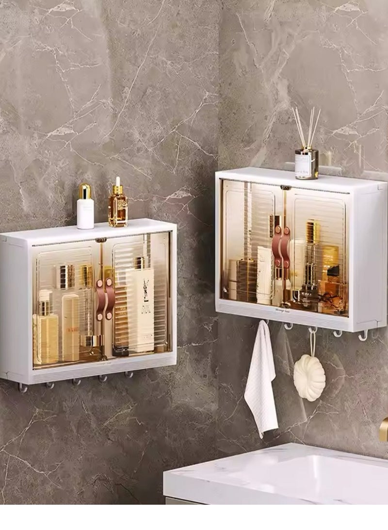 Bathroom Storage Rack,Large Capacity No Drilling Bathroom Storage Shelf Wall-Mounted Bathroom Organizer Rack Dust and Moisture Proof Shelf For Cosmetics Including Hooks For Hanging  - Image 2