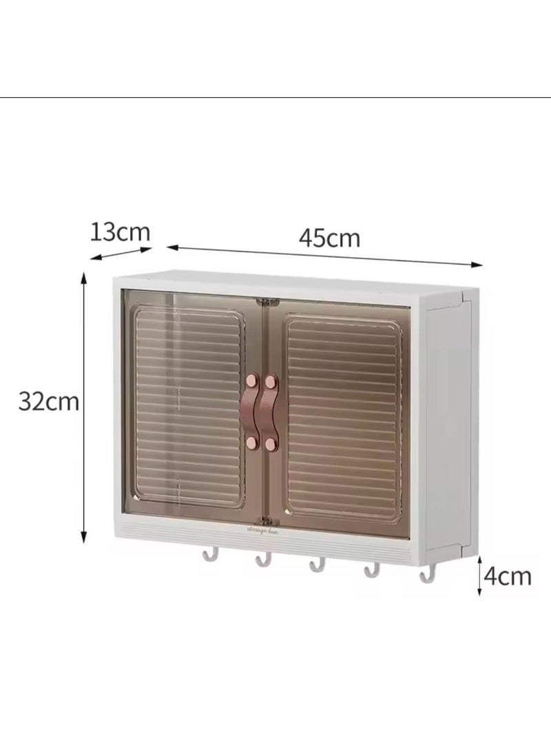 Large Capacity Wall Mounted Bathroom Rack Wall Hanger Bath Organizer With Hooks and Cabinet Door - Image 5