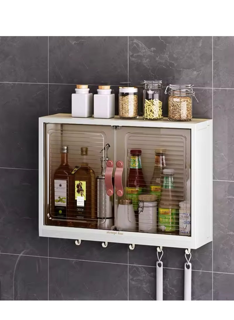 Bathroom Storage Rack,Large Capacity No Drilling Bathroom Storage Shelf Wall-Mounted Bathroom Organizer Rack Dust and Moisture Proof Shelf For Cosmetics Including Hooks For Hanging  - Image 4
