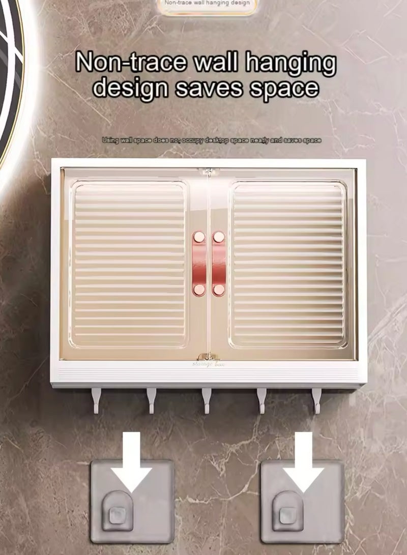 Bathroom Storage Rack,Large Capacity No Drilling Bathroom Storage Shelf Wall-Mounted Bathroom Organizer Rack Dust and Moisture Proof Shelf For Cosmetics Including Hooks For Hanging  - Image 5