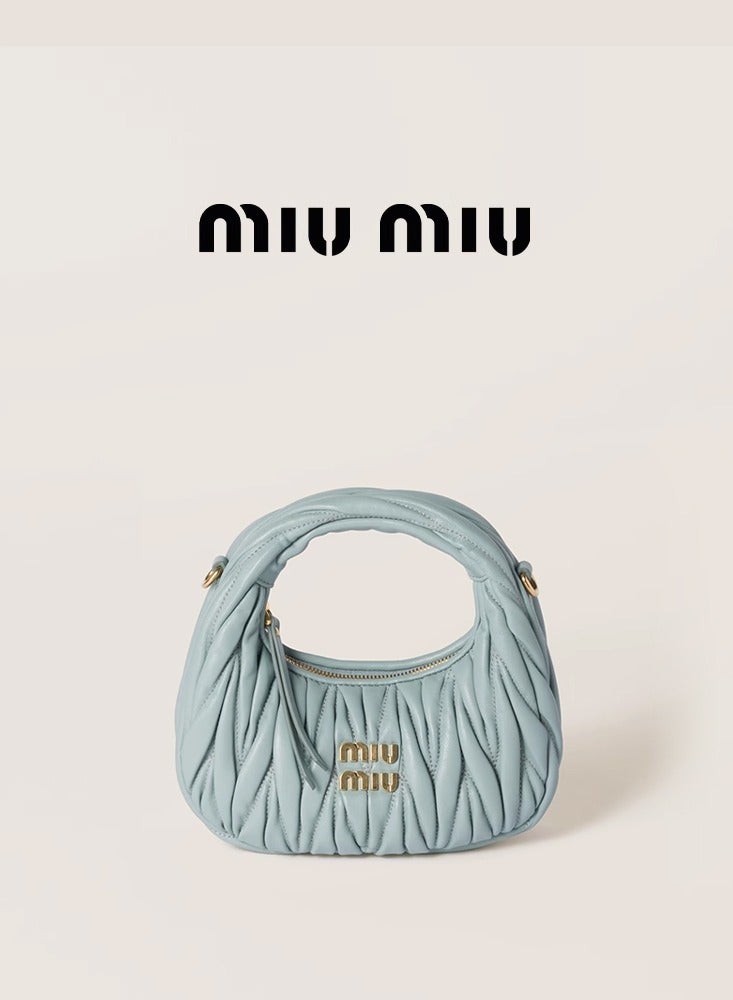Miu Miu MIU Wander Matelasse Nappa Sheepskin Hobo Mini Women's Handbag, Half Moon Bag, Women's Crossbody Bag  - Image 1