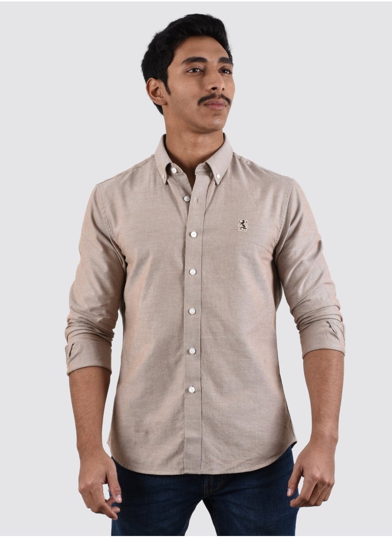 GIORDANO - Men's Lion Oxford Shirt - Khaki - Image 1