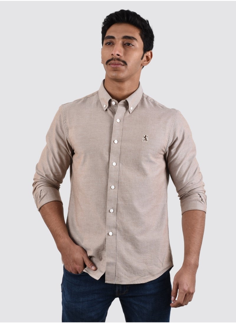 GIORDANO - Men's Lion Oxford Shirt - Khaki - Image 1