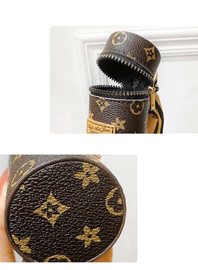 Silk Scarf Leather Cosmetic Bag Organizer, Portable Travel Lipstick Bag with Keychain, Makeup Storage Bag Holder for Purse Perfume Fingernail Polish (Brown) - Image 5