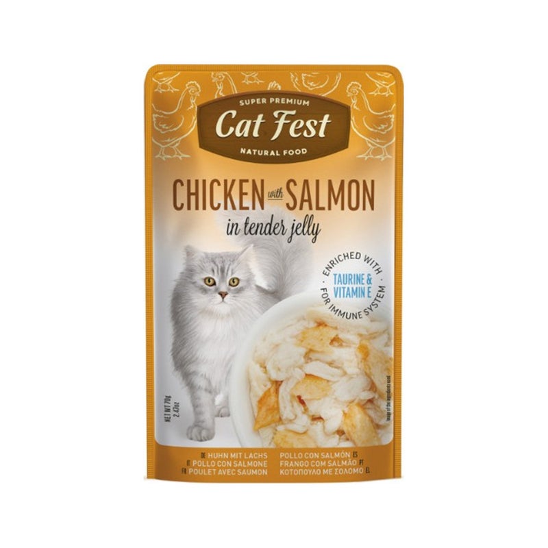 كات فيست Cat Fest Chicken With Salmon In Tender Jelly Cat Food Pouch - 70 g