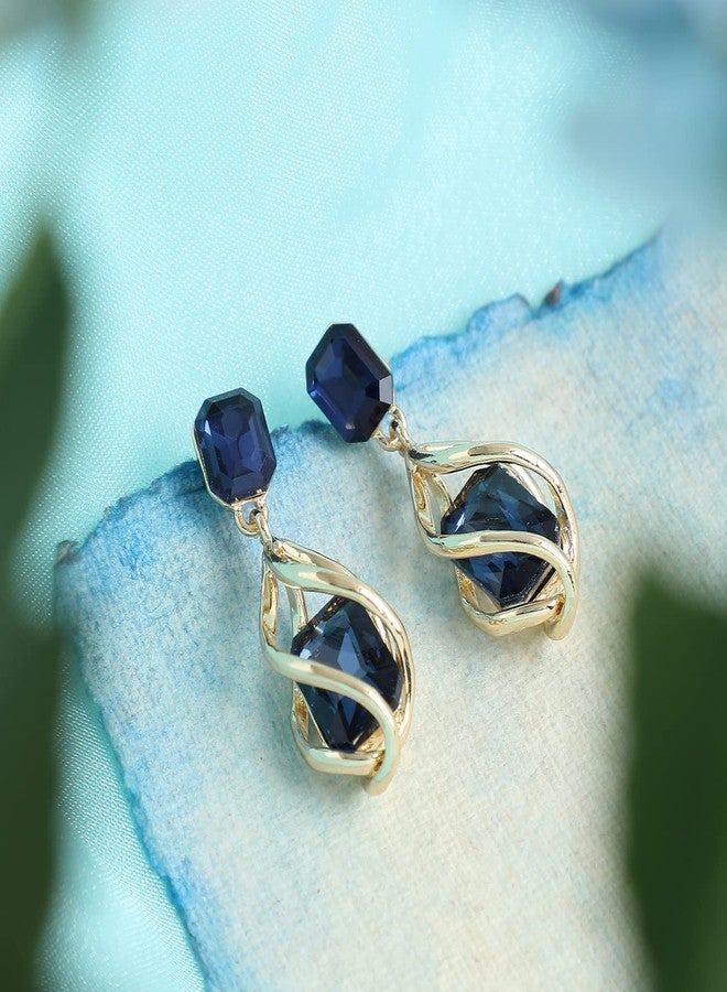 SOHI Gold Plated Blue Stone Contemporary Drop Earring For Women and girls, Fashion Accessories, jewellery for women, drop earrings, artificial earrings for women, Push Closure (6433) - Image 3