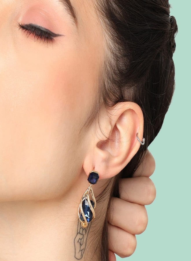 SOHI Gold Plated Blue Stone Contemporary Drop Earring For Women and girls, Fashion Accessories, jewellery for women, drop earrings, artificial earrings for women, Push Closure (6433) - Image 2