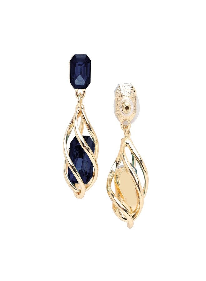 SOHI Gold Plated Blue Stone Contemporary Drop Earring For Women and girls, Fashion Accessories, jewellery for women, drop earrings, artificial earrings for women, Push Closure (6433) - Image 5