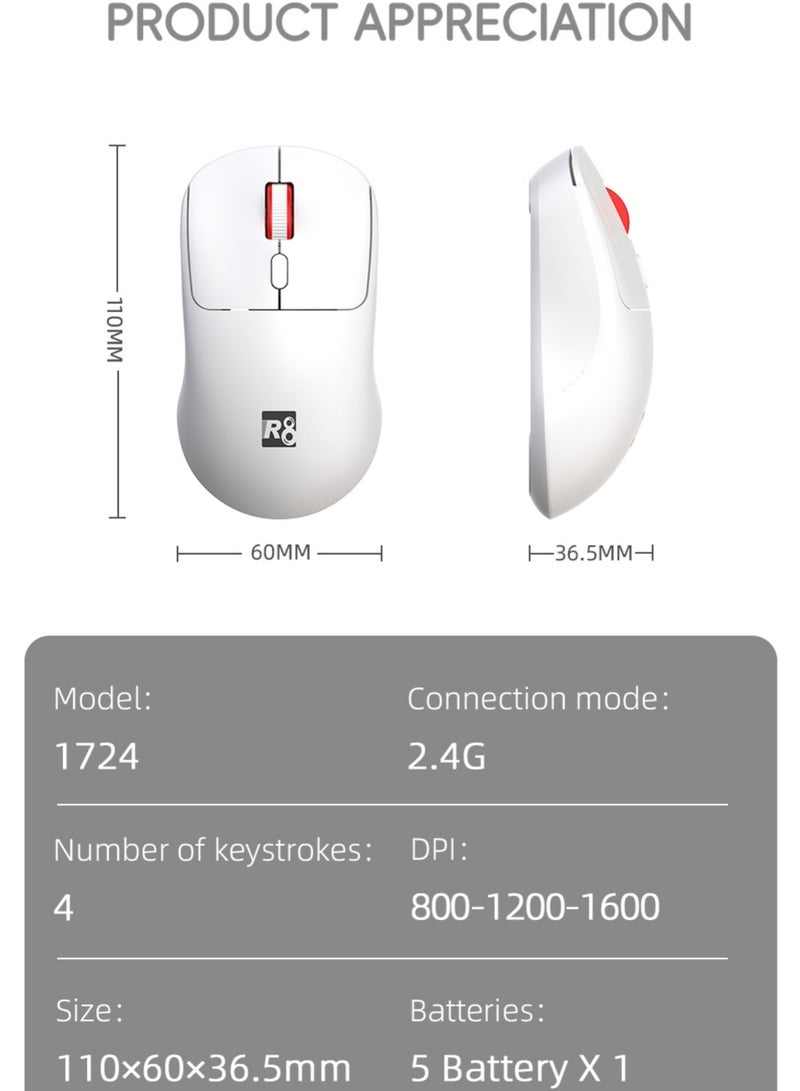 R8 Wireless Mouse 2.4G Slim Portable Computer Mice with Nano Receiver Office Mouse for Notebook/PC/ Laptop/Computer (White)  - Image 2