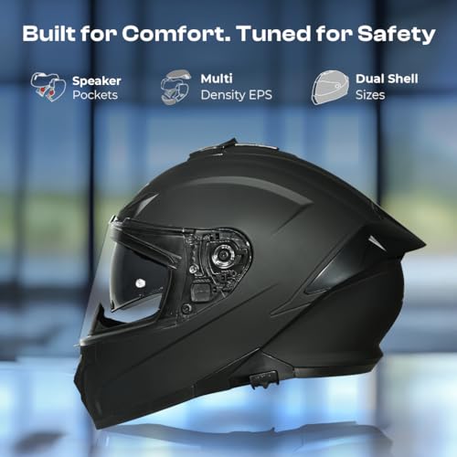 SMK Helmets SMK Typhoon Solid ISI ECE & DOT Certified Full Face Dual Visor Helmet for Men and Women with Pinlock Fitted Clear Visor and Inner Sun Visor - Image 4