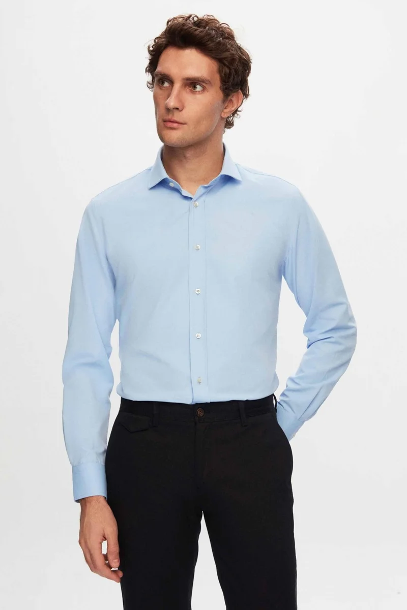 دي أس دامات D'S Groom Ds Groom Slim Fit Blue Plain Shirt