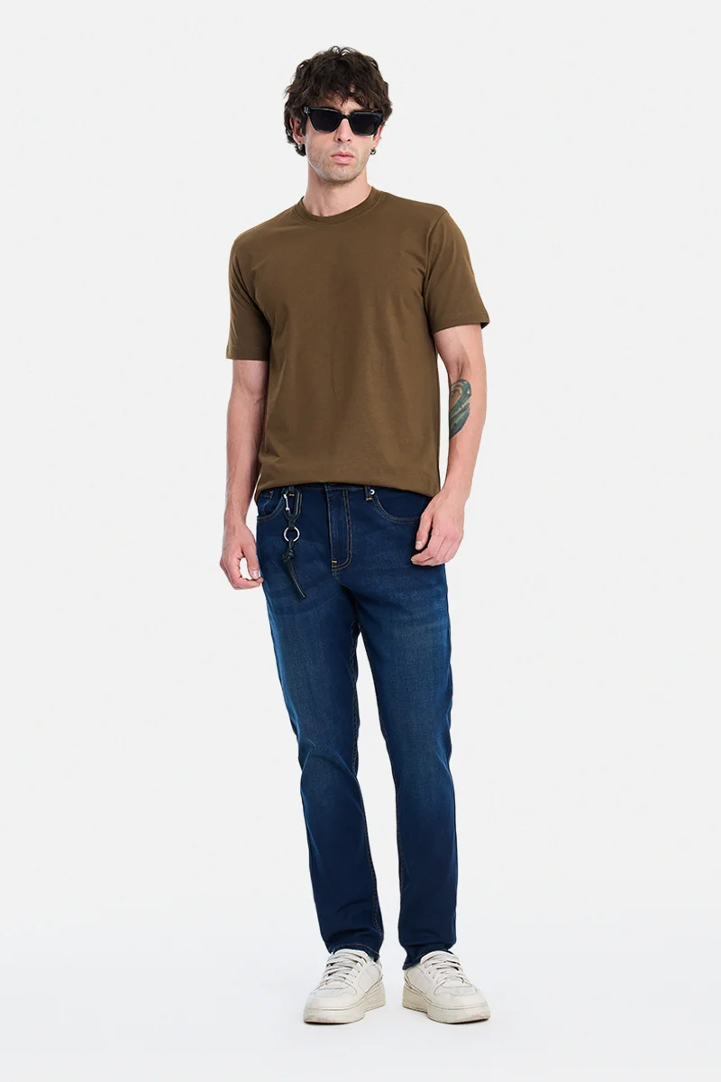 سنيتش Brown Solid Half Sleeve Slim Fit Casual T-Shirt