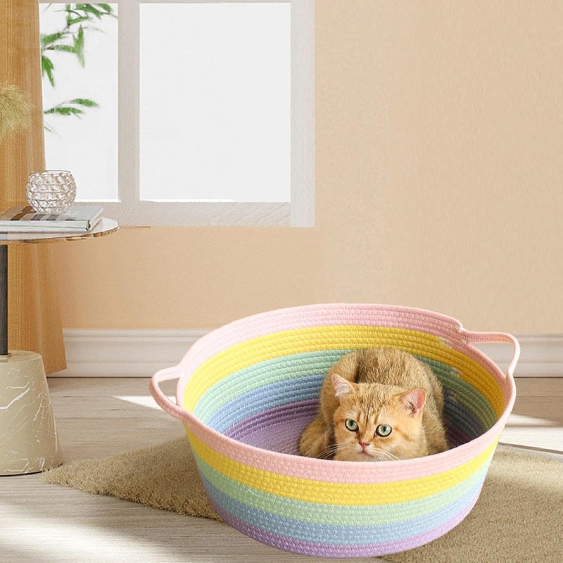 Hand Woven Cat Bed Basket Sleeping House Cat Scratcher Pet Bed for Indoor Cats Puppy Summer, L - Image 3