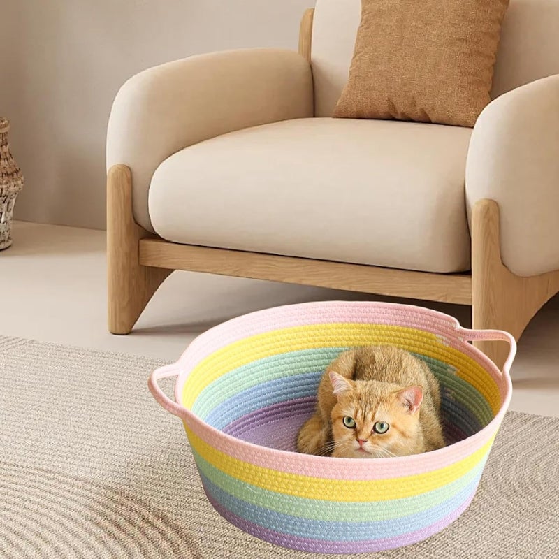Hand Woven Cat Bed Basket Sleeping House Cat Scratcher Pet Bed for Indoor Cats Puppy Summer, L - Image 4