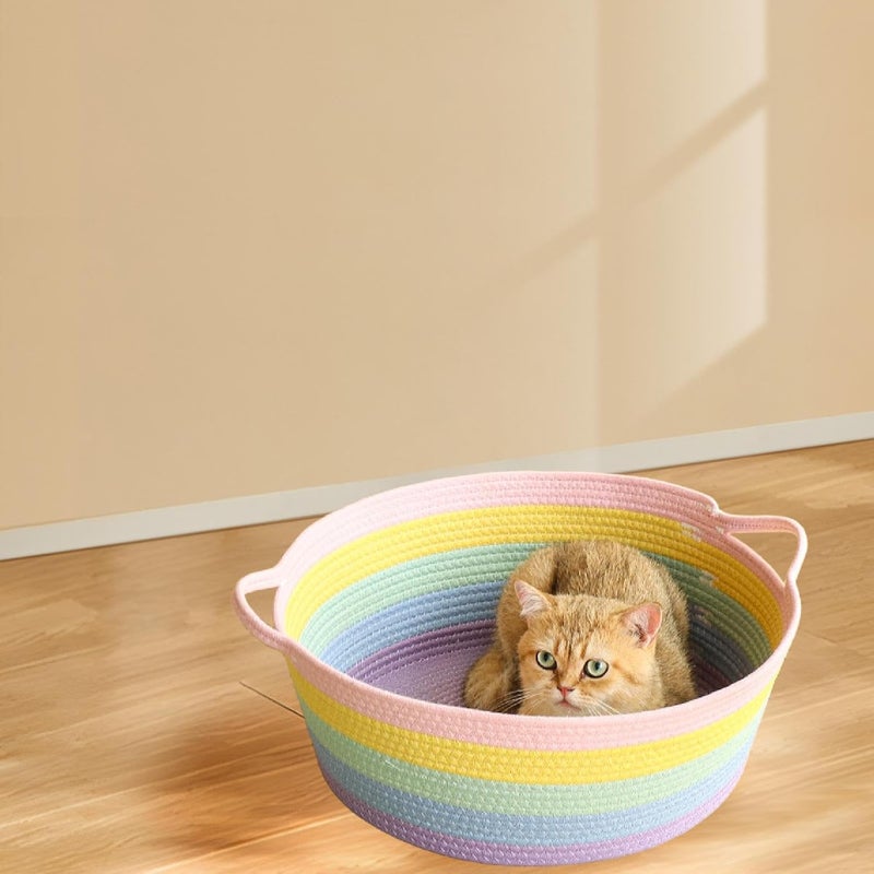 Hand Woven Cat Bed Basket Sleeping House Cat Scratcher Pet Bed for Indoor Cats Puppy Summer, L - Image 2