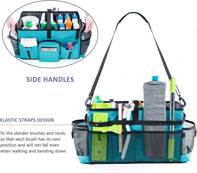 FRECOLSH Large Cleaning Supplies Organizer-Cleaning Caddy Organizer With Handles & Shoulder Strap-Cleaning Bags for Cleaning Suppliers-Housekeepers Wearable Cleaning Tote 2023 Upgraded, Teal - Image 4