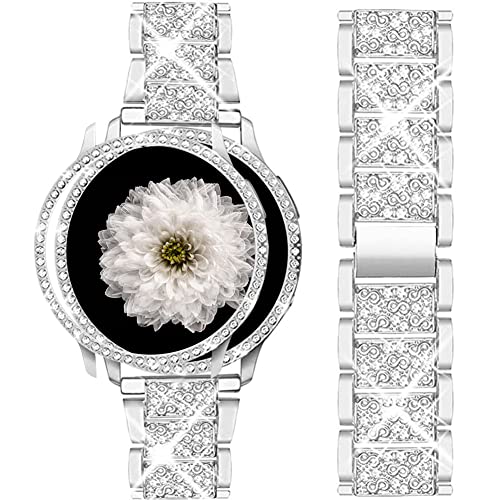 Mosonio Compatible with Samsung Galaxy Watch FE 2024 40mm/ Galaxy Watch 5 Band / Samsung Galaxy Watch 4 Band , 20 mm Silver Bling Galaxy Watch Band with 40 mm Cover Case, Jewelry Metal Wristband for Women（Silver,40 mm） - Image 1