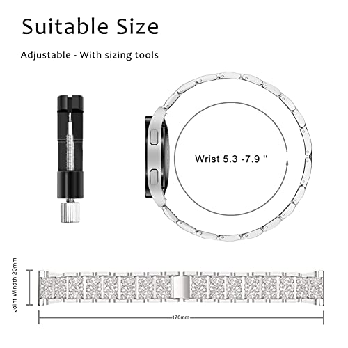 Mosonio Compatible with Samsung Galaxy Watch FE 2024 40mm/ Galaxy Watch 5 Band / Samsung Galaxy Watch 4 Band , 20 mm Silver Bling Galaxy Watch Band with 40 mm Cover Case, Jewelry Metal Wristband for Women（Silver,40 mm） - Image 4