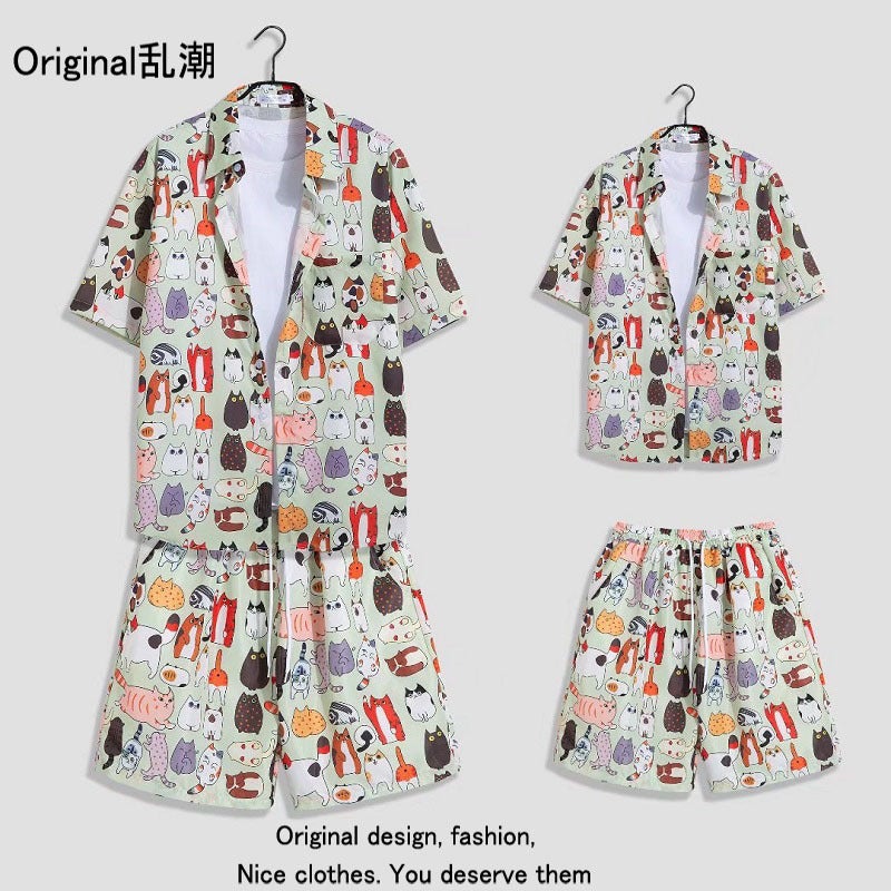 Mens Summer Short Sleeve Floral Shirt Set with Loose Fit Beach Shorts - Image 4