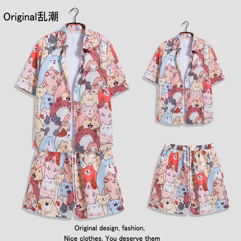 Mens Summer Short Sleeve Floral Shirt Set with Loose Fit Beach Shorts - Image 2
